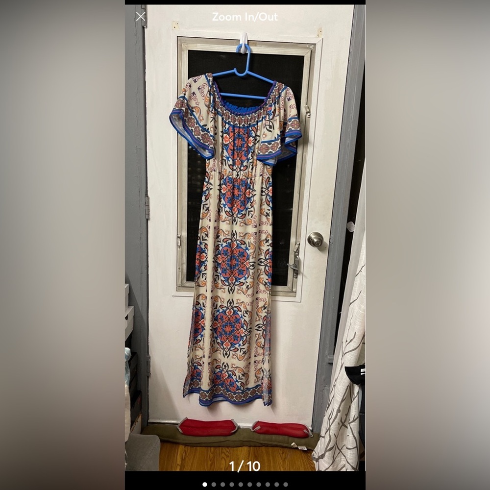 Flying Tomato Blue and orange Flutter Sleeve Sundress Maxi dress.